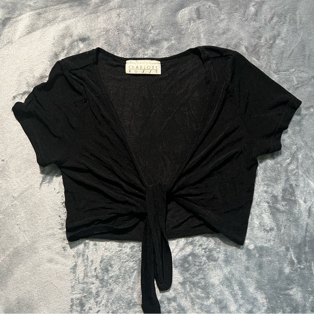 Charlotte Russe Black Tie-Front Top